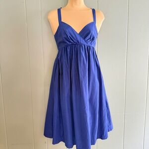 Gap Silk Cotton Blend Empire Waist Dress Size 2 Periwinkle Pockets T-Back 2009